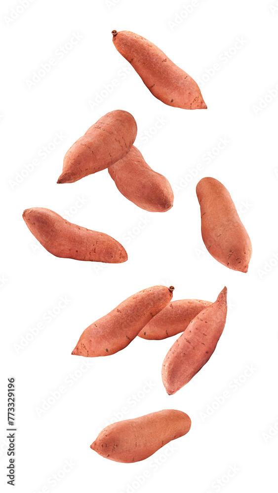 Canvas Prints Falling sweet potato, yam, isolated on white background, full depth of field