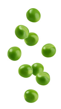 Falling green Pea, isolated on white background, full depth of field