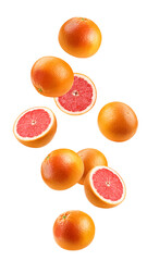 Falling grapefruit isolated on white background, full depth of field