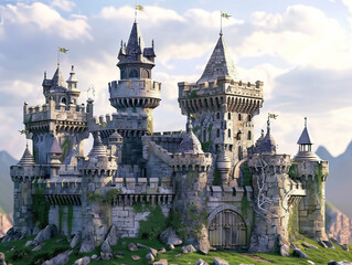 Fototapeta premium D fantasy castle birthday party, knights and dragons, medieval adventure