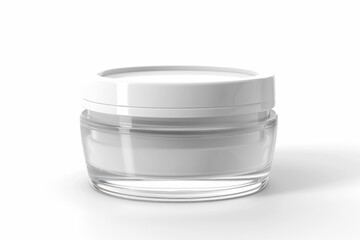 Clear cosmetic cream pot isolated on white background for design.
