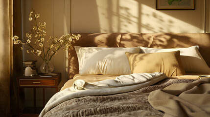 Sunlit Cozy Bedroom Interior with Modern Stylish Decor