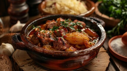 Bulgarian national dish Kapama, photo as in the restaurant