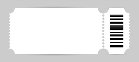 Blank ticket isolated white background. Admission pass or coupon. Vector illustration