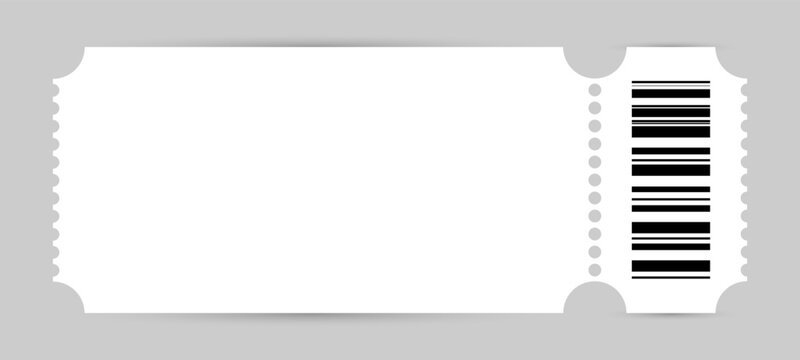 Blank ticket isolated white background. Admission pass or coupon. Vector illustration