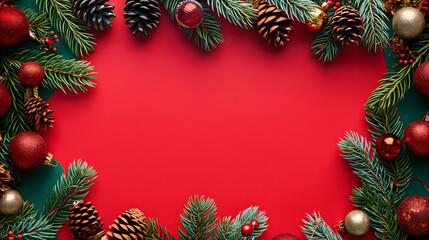 Fototapeta na wymiar Festive Christmas Background with Decorations and Copy Space
