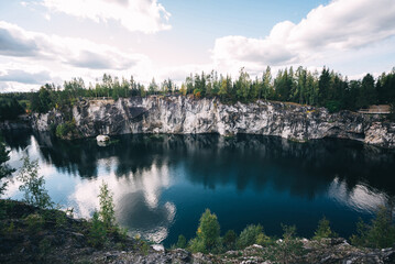 summer landskape of marble canyon in Ruskeala mountain park near Sortavala in Karelia, Russia - obrazy, fototapety, plakaty