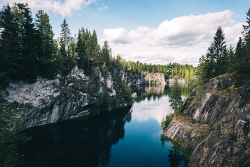 summer landskape of marble canyon in Ruskeala mountain park near Sortavala in Karelia, Russia