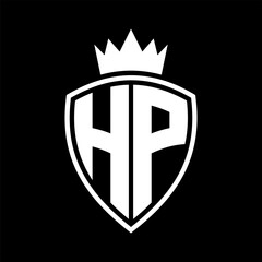 HP Letter monogram shield and crown outline shape with black and white color design