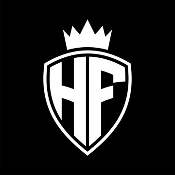 recommend clip art: HF Letter monogram shield and crown outline shape with black and white color design