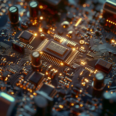 Obraz premium Intricate Circuit Board Landscape - Abstract Electronic Cityscape