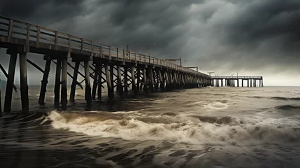 Rolgordijnen Along theshoreline, adilapidated pier juts into the water. Therising tides have claimed its purpose, leaving it stranded. Thethreatened coastline echoes with the whispers of those who once called it h © Hasnain Arts