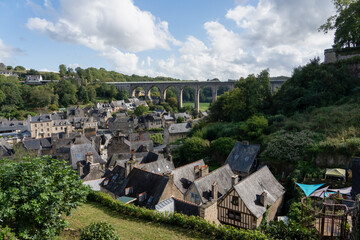 a 19th century viaduct over river Rance, and medieval town of Dinan, France