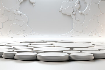Abstract white background with round podiums. 3d render illustration.