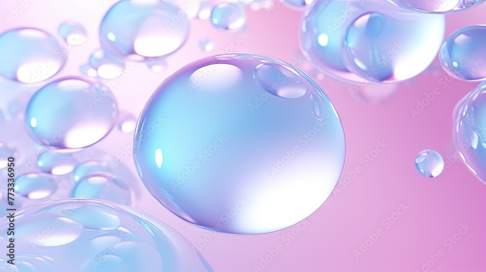 Poster abstract background with soft bubbles in pink and blue light. holographic bubbles backdrop.