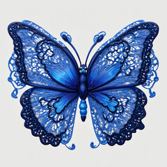 openwork lace blue butterfly on a white background.