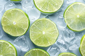 Summer background with lime slices and ice