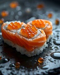 sushi rice rolls in the shape of heart, in the style of dark white and red. Generative AI