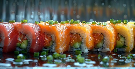 sushi with sushi roll, in the style of high-key lighting. generative AI