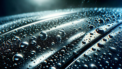 Raindrops Beading Up And Rolling Off A Freshly Waxed Car Surface - obrazy, fototapety, plakaty