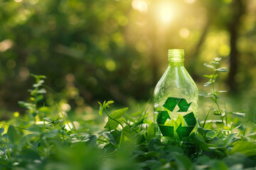 Recycling. A plastic bottle on the forest floor 