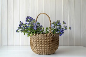 Fototapeta na wymiar Flowers in a basket on a white background