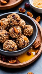 Almond balls with honey and dried fruits