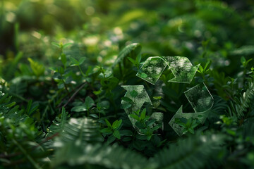 Recycling symbol on a forest background 