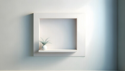 Minimalist Scene Featuring An Empty White Floating Shelf