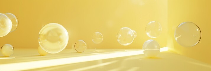 A pale yellow monochromatic background, hosting minimalist spheres that elegantly liquefy, creating...