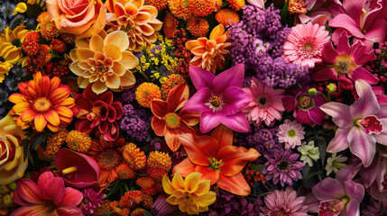 A picturesque array of blooming flowers, showcasing nature's vibrant palette - obrazy, fototapety, plakaty