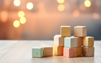 Wooden blocks stacked in a pile on a table, waiting to be transformed into a creative masterpiece