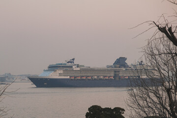 Modern family cruiseship cruise ship liner Millennium in Yokohama port near Tokyo, Japan during...