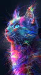 Ilustracja bajkowego kota w kolorach tęczy - obrazy, fototapety, plakaty