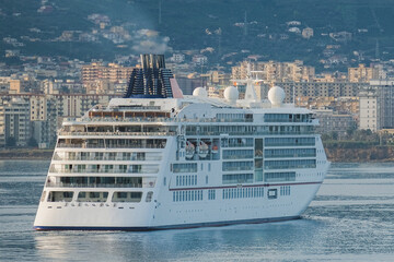 Super deluxe luxury cruiseship cruise ship liner yacht Europa 2 sailing towards Palermo, Sicily...