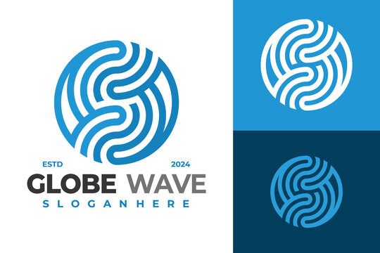 Letter S Globe Waves logo design vector symbol icon illustration