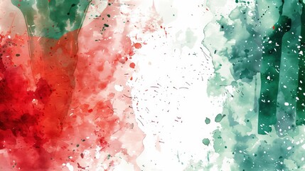 Italian flag color scheme, large amount of white space in the design, watercolor with an outline drawn in an ink pen, abstract shapes, dots, splashes, and lines - obrazy, fototapety, plakaty