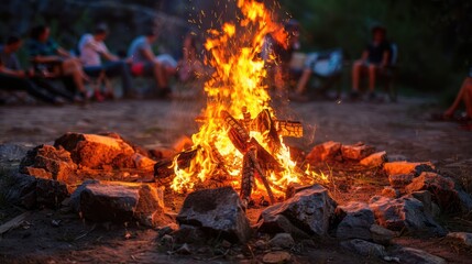 A roaring campfire surrounded by friends and family.