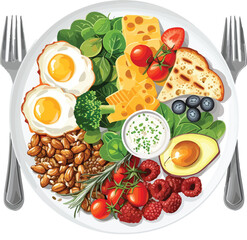 A balanced and healthy meal with various food items arranged on a plate