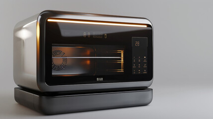Fototapeta premium A modern and minimalist black and silver smart oven with touchscreen controls and recipe suggestions for convenient cooking