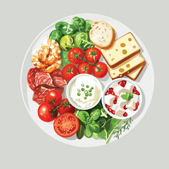 A balanced and healthy meal with various food items arranged on a plate