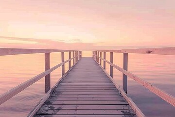 Wooden Pier Extending Into Water at Sunset - obrazy, fototapety, plakaty