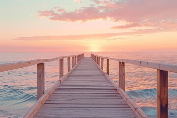 Wooden Pier Extending Into Ocean at Sunset - Powered by Adobe