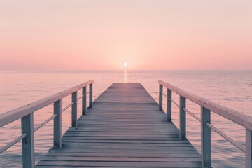 Obraz premium Wooden Dock Leading to Ocean at Sunset