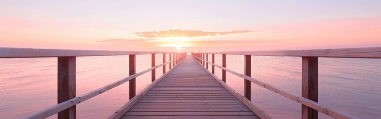 Fototapeta premium Long Pier Extending Into the Ocean at Sunset