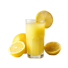 lemonade juice with yellow lemon isolated on Transparent background. National Lemonade Day