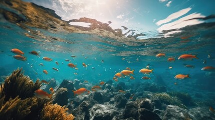 Wonderful and beautiful underwater world with corals, fish