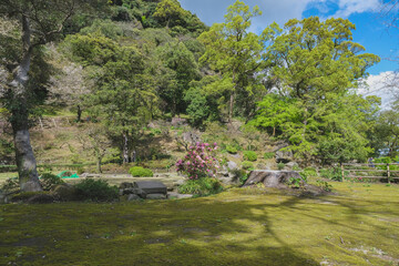 Sengan-en Japanese garden with former Shimazu clan residence in Kagoshima Prefecture, Japan. Place...