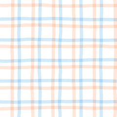 Blue Orange Plaid Gingham Check Hand Drawn Background Overlay