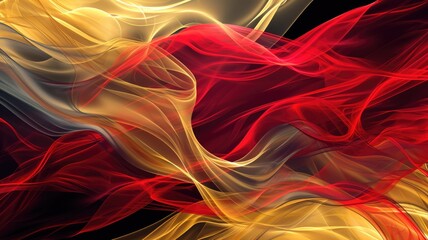 The abstract picture of the two colours of red and gold colours that has been created form of the waving shiny smooth satin fabric that curved and bend around in this beauty abstract picture. AIGX01. - obrazy, fototapety, plakaty